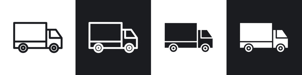 Delivery van icons set. filled and line illustration