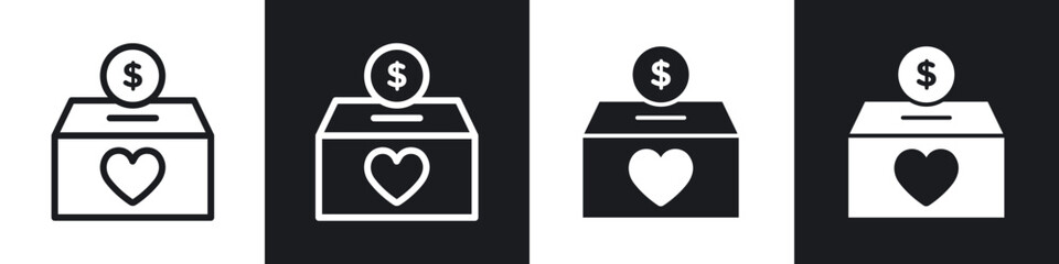 Donate icons set. filled and line illustration