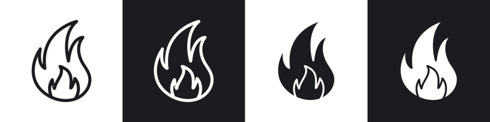 Flame icons set. filled and line illustration