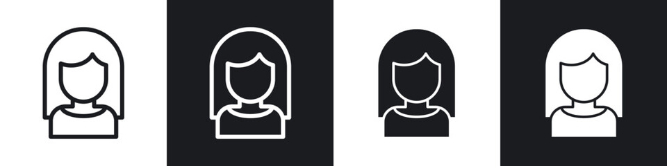 Girl icons set. filled and line illustration