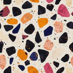 Contemporary Terrazzo Tile Seamless Pattern Design with Stone Fragments