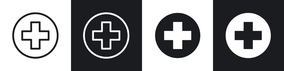 Hospital sign icons set. filled and line illustration