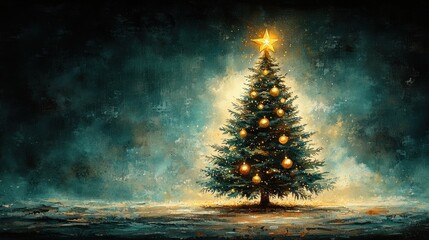 Sparkling Christmas Tree in Winter Wonderland Scene