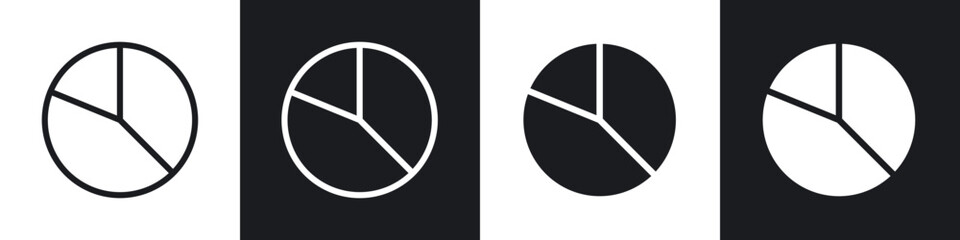 Pie chart icons set. filled and line illustration