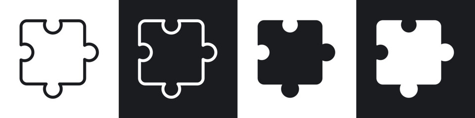 Puzzle piece icons set. filled and line illustration