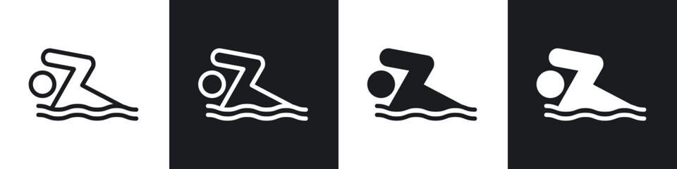 Swimming icons set. filled and line illustration