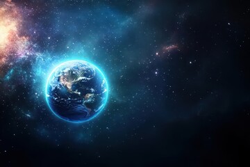 Obraz premium Planetary system, augmented reality planets, space science, glowing stars, deep space background