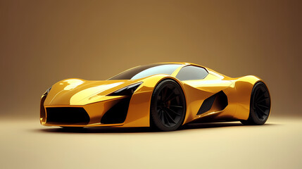 Fototapeta premium Sport car; light, yellow, gold, white on background. 3D illustration