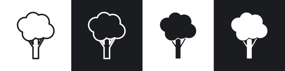 Tree icons set. filled and line illustration