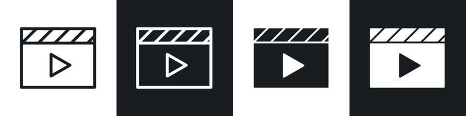 Video icons set. filled and line illustration