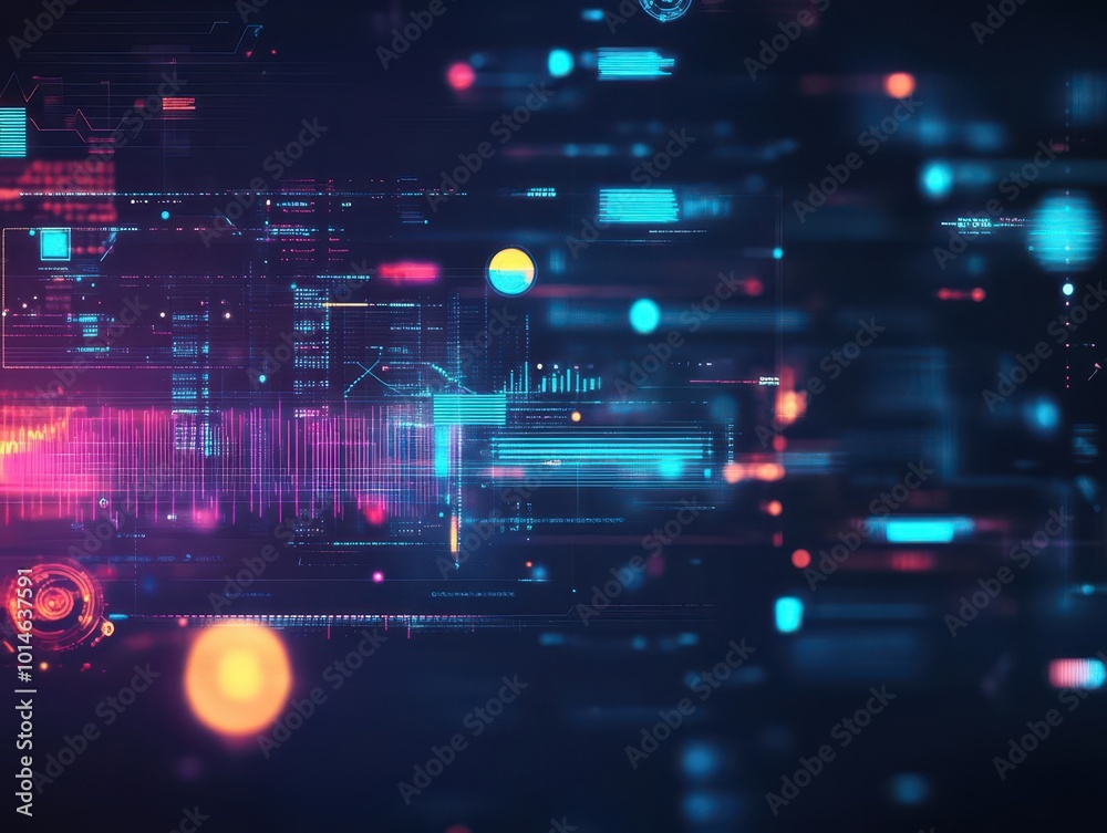 Leinwandbilder Science data holograms, digital interface, futuristic graphs, dark background with glowing data points