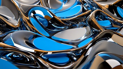 Abstract Shiny Metallic Blue and Gold Liquid Texture Background