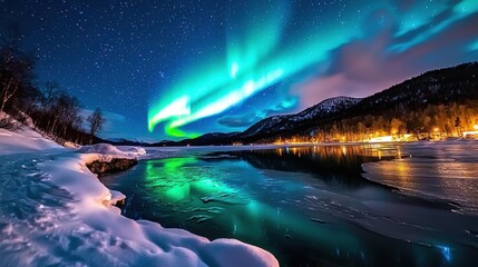 Mesmerizing Northern Lights Over Tranquil Landscape