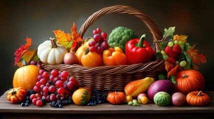 Autumn Harvest Basket Filled with Fresh Produce