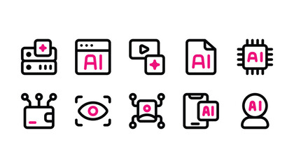 Artificial intelligence icon pack outline color style