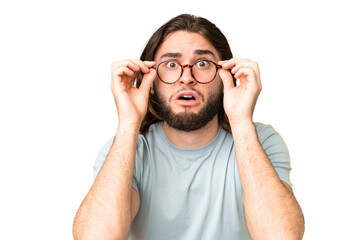 Young handsome man over isolated chroma key background With glasses and frustrated expression