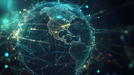 Global business and network connection concept. The spread of global economy and technology around the word. The globe with shiny line that connected each other surrounding along it.