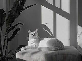 White cat relaxing in the sun