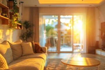 Fototapeta premium Luxury living room interior with sofa and window with sunlight.
