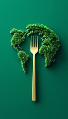 Eco-friendly design featuring a fork and green earth, symbolizing sustainable eating and environmental awareness.