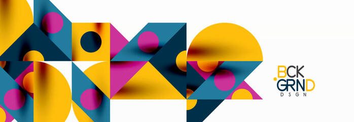 Trendy colorful circles, lines, arrows, triangles and other geometric shapes. Vector Illustration For Wallpaper, Banner, Background, Card, Book Illustration, landing page