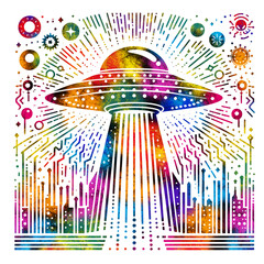 Ufo flying saucer watercolor poster modern painting artistic creative conceptual fantasy © Towseef Dar