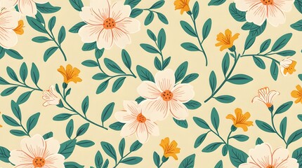 Transform your concept into an interesting and detailed vector illustration of a flower seamless pattern. Play with stylistic rendering adjectives to capture the essence of abstract floral 