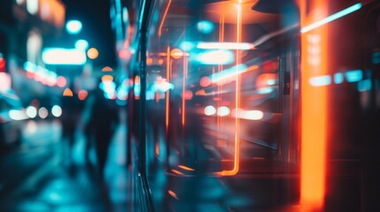 Fototapeta premium A vivid rush of neon circles and streaks in blue and orange, setting a pulsing rhythm of urban vitality.