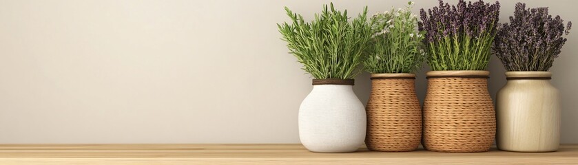 Fototapeta premium Natural healing workspace with dried herbs and organic materials, 3D illustration
