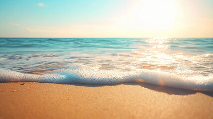 Fototapeta premium Ocean Waves Crashing on Sandy Beach at Sunset