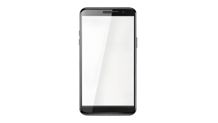 A sleek smartphone with a blank screen showcasing its design on transparent PNG