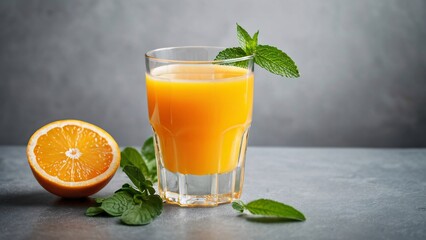 Fototapeta premium Chilled Orange Juice with Mint in Minimalist Setting