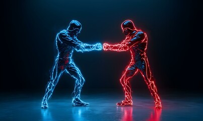 Fototapeta premium Epic clash of light and dark forces, showcasing a dramatic confrontation in a mystical landscape, rich colors, intense energy, captivating scene