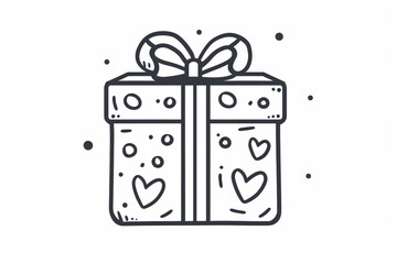 A gift box with a bow on top and hearts on the sides