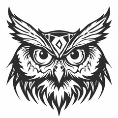 Obraz premium Owl head with tribal designs in simple line art.