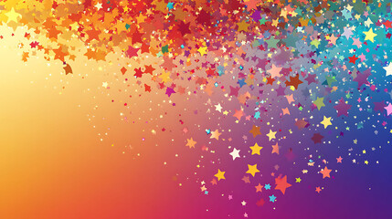 Colorful star confetti on a gradient background.