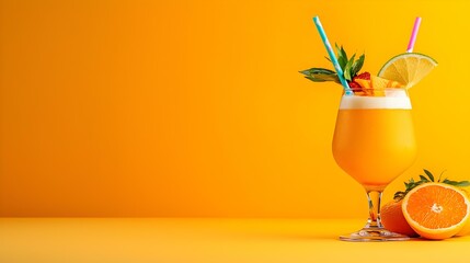 Vibrant tropical mai tai cocktail adorned with colorful straws and fresh fruit garnishes, evoking a festive beachside atmosphere