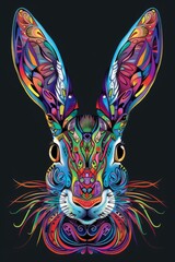 Obraz premium Realistic portrayal of a rabbit head with vibrant tribal patterns.