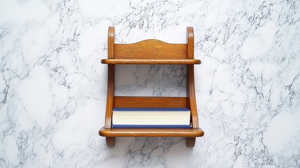 Wooden Shelf with Book on Marble Background