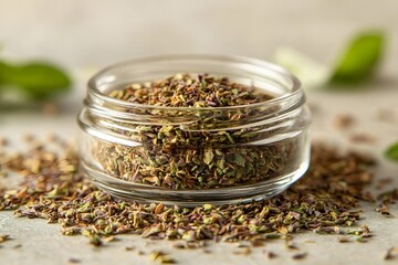 A detailed image of dried catnip in small glass