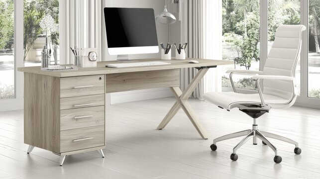 Modern Office Workspace with Sleek Furniture and Accessories