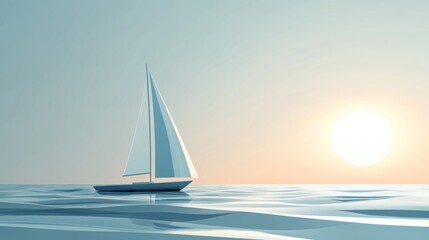 Fototapeta premium Sleek sailboat gliding under a bright blue sky, emphasizing minimalist design and sharp geometric lines.