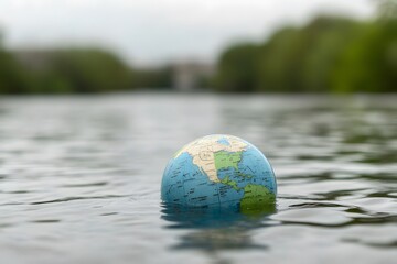 A close up for globe partially submerged in water