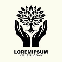 Silhouette of yoga tree on white background Vector illustration