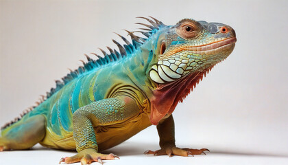 Obraz premium A colorful iguana displaying vibrant features in a well-lit indoor setting during the daytime