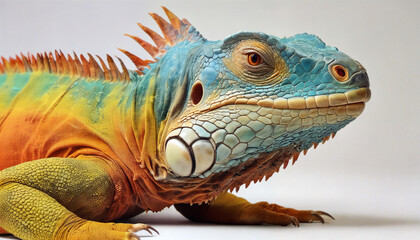 Fototapeta premium A colorful iguana basking under soft light with vibrant scales and intricate features showcasing its unique beauty