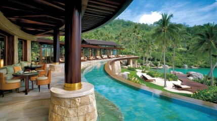 Obraz premium Serene Luxury Resort with Lush Tropical Surroundings