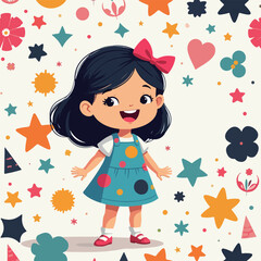 Cheerful Girl with Geometric Pattern