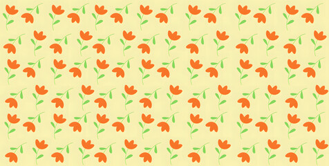Seamless floral pattern with orange flowers and light yellow background