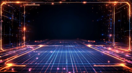 Fototapeta premium Abstract digital grid with glowing lines and particles.